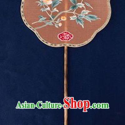 China Princess Mottled Bamboo Fan Hanfu Handmade Embroidered Peony Palace Fan Traditional Wedding Orange Silk Fan