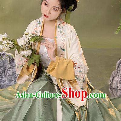 China Ancient Country Lady Costumes Traditional Song Dynasty Village Girl Embroidered Hanfu Clothing Full Set