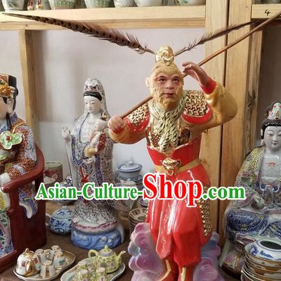China Ceramic  Sun Wukong Statue Handmade The Monkey King Porcelain Figurine