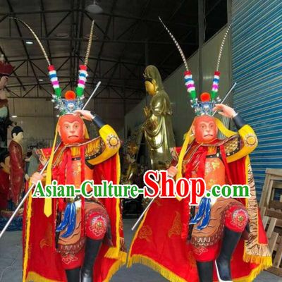 China Handmade Wood Carving The Monkey King Figurine Lacquerware Sun Wukong Statue
