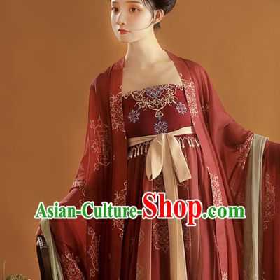Chinese Traditional Ruqun Red Hanfu Dress Tang Dynasty Princess Garment Costumes Ancient Palace Lady Hanfu Clothing