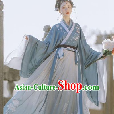 Chinese Ancient Palace Princess Clothing Traditional Blue Hanfu Dress Jin Dynasty Court Beauty Garment Costumes