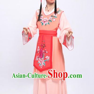 China Traditional Yue Opera Young Lady Garment Costumes Shaoxing Opera Servant Girl Light Orange Dress Clothing and Headpieces
