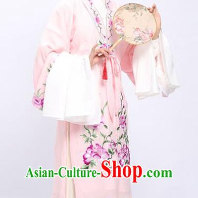 China Shaoxing Opera Noble Beauty Embroidered Peony Pink Cloak Clothing Traditional Yue Opera Hua Tan Garment Costumes and Headwear