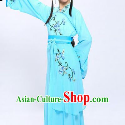 China Shaoxing Opera Xiaodan Embroidered Blue Dress Clothing Traditional Yue Opera Palace Lady Garment Costumes