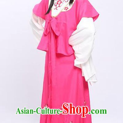 China Shaoxing Opera Xiaodan Embroidered Rosy Dress Clothing Traditional Yue Opera Maidservant Hong Niang Garment Costumes and Hair Jewelry