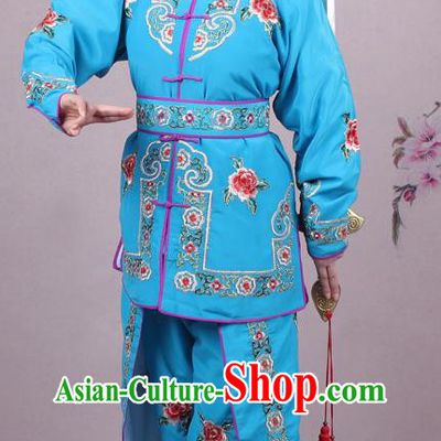 China Traditional Peking Opera Blues Dao Ma Dan Garment Costumes Shaoxing Opera Martial Arts Woman Blue Dress Clothing