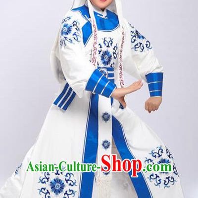 Chinese Yue Opera General White Robe Clothing Traditional Shaoxing Opera Martial Arts Male Garment Costumes and Hat