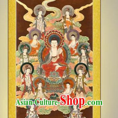 Chinese Traditional Buddhism Painting Silk Fabric Buddha Figure Hand Painting Shakyamuni Scroll Picture Artwork