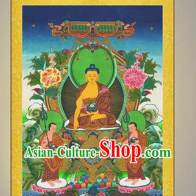Chinese Hand Painting Shakyamuni Scroll Artwork Traditional Buddhism Painting Silk Fabric Buddha Figure Picture