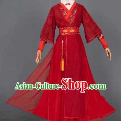 China Cosplay Swordsman Red Apparels Ancient Prince Garment Costumes Traditional Wedding Hanfu Clothing