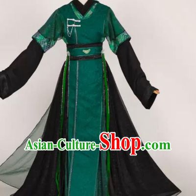 China Ancient Prince Garment Costumes Traditional Hanfu Clothing Cosplay Swordsman Qi Rong Deep Green Apparels