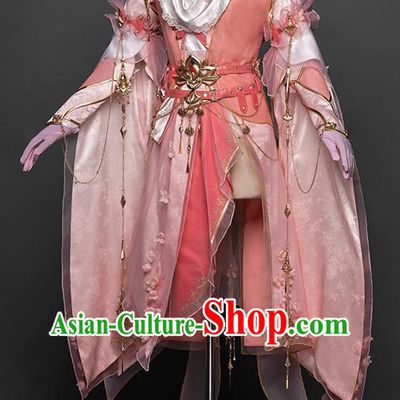 China Game Jian Xia Qing Yuan Clothing Cosplay Fairy Pink Dresses Ancient Princess Garment Costumes