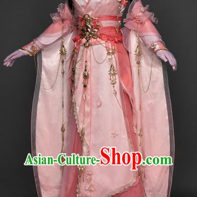 China Cosplay Fairy Pink Long Dress Ancient Princess Garment Costumes Game Jian Xia Qing Yuan Xiu Niang Clothing