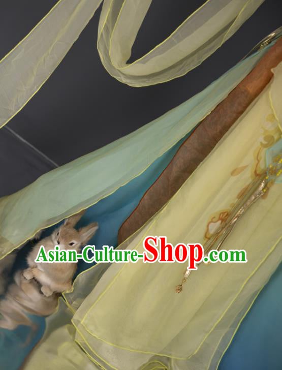 China Traditional Hanfu Dance Yellow Chiffon Apparels Ancient Fairy Clothing Cosplay Goddess Garment Costumes China Traditional Hanfu Dance Yellow Chiffon Apparels Ancient Fairy Clothing Cosplay Goddess Garment Costumes