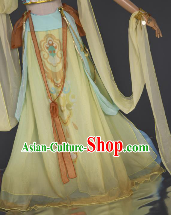 China Traditional Hanfu Dance Yellow Chiffon Apparels Ancient Fairy Clothing Cosplay Goddess Garment Costumes China Traditional Hanfu Dance Yellow Chiffon Apparels Ancient Fairy Clothing Cosplay Goddess Garment Costumes