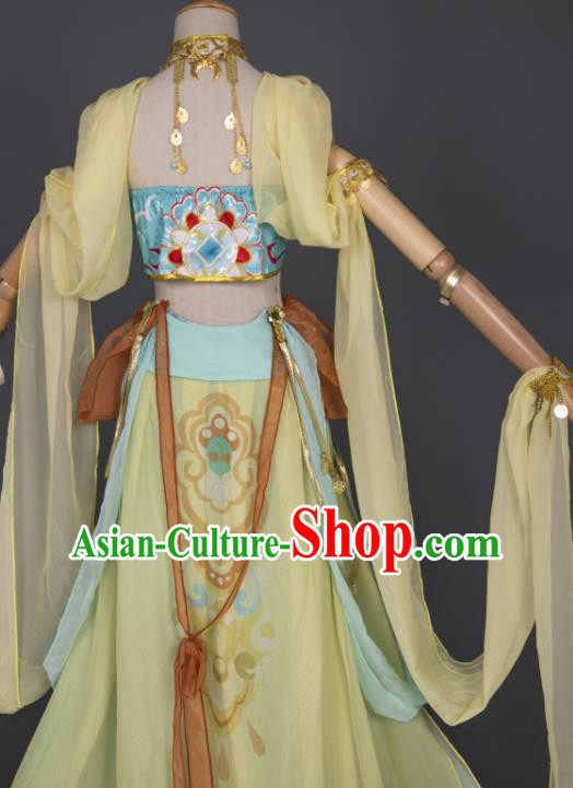 China Traditional Hanfu Dance Yellow Chiffon Apparels Ancient Fairy Clothing Cosplay Goddess Garment Costumes China Traditional Hanfu Dance Yellow Chiffon Apparels Ancient Fairy Clothing Cosplay Goddess Garment Costumes
