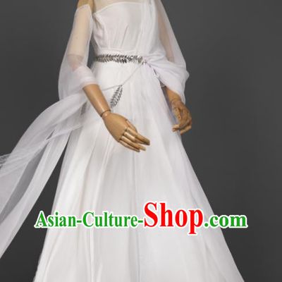 China Ancient Fairy White Dress Clothing Cosplay Dunhuang Goddess Garment Costumes Traditional Hanfu Dance Apparels