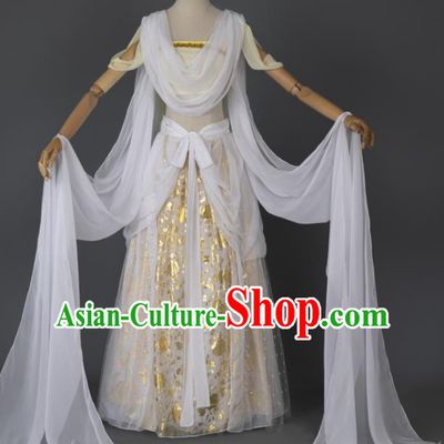 China Traditional Hanfu Dance Apparels Ancient Fairy White Dress Clothing Cosplay Dunhuang Goddess Garment Costumes