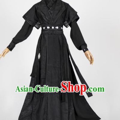 China Cosplay Hero Gu Yun Garment Costumes Traditional Hanfu Apparels Ancient Swordsman Black Clothing
