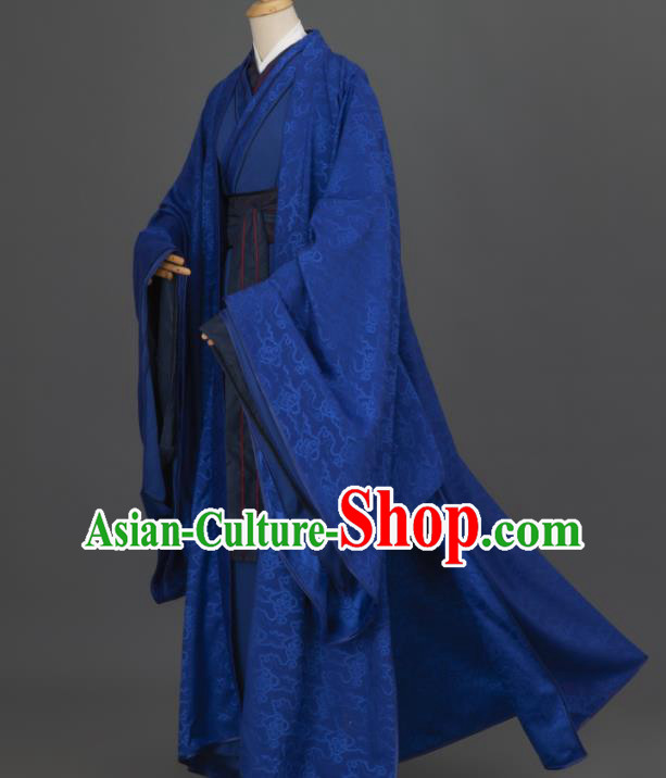 China Cosplay Prince Garment Costumes Traditional Hanfu Apparels Ancient Young Childe Deep Blue Clothing China Cosplay Prince Garment Costumes Traditional Hanfu Apparels Ancient Young Childe Deep Blue Clothing