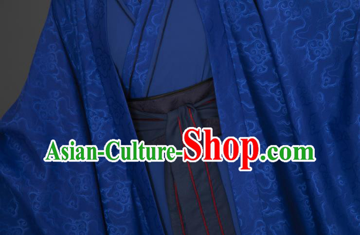 China Cosplay Prince Garment Costumes Traditional Hanfu Apparels Ancient Young Childe Deep Blue Clothing China Cosplay Prince Garment Costumes Traditional Hanfu Apparels Ancient Young Childe Deep Blue Clothing