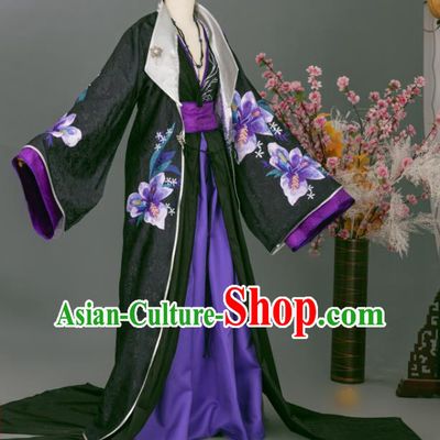 China Ancient Swordsman Printing Black Clothing Cosplay Noble Childe Garment Costumes Traditional Xian Xia Chief Hanfu Apparels