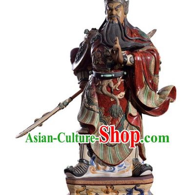 Chinese Guan Yu Porcelain Statue Arts Handmade Guan Gong Blade Sculptures Shi Wan Ceramic Figurine