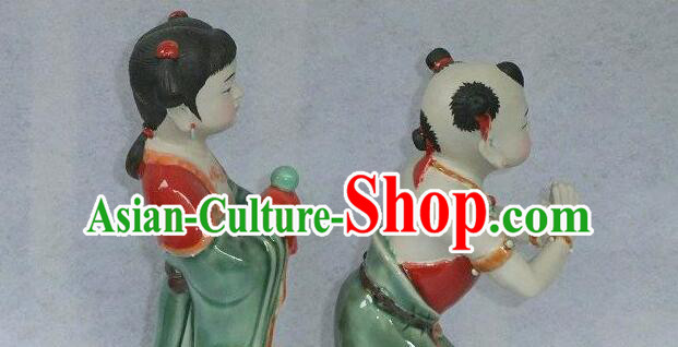 Chinese Shi Wan Ceramic Craft Long Lv Hong Hai Er Statues Chinese Shi Wan Ceramic Craft Long Lv Hong Hai Er Statues