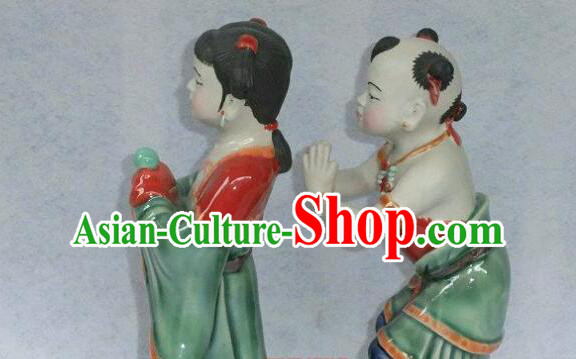 Chinese Shi Wan Ceramic Craft Long Lv Hong Hai Er Statues Chinese Shi Wan Ceramic Craft Long Lv Hong Hai Er Statues