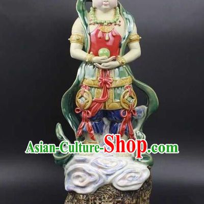 Chinese Handmade Hong Hai Er Statues Shi Wan Ceramic Shan Cai Tong Zi Craft