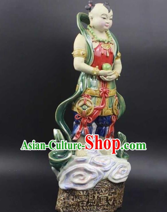 Chinese Handmade Hong Hai Er Statues Shi Wan Ceramic Shan Cai Tong Zi Craft Chinese Handmade Hong Hai Er Statues Shi Wan Ceramic Shan Cai Tong Zi Craft