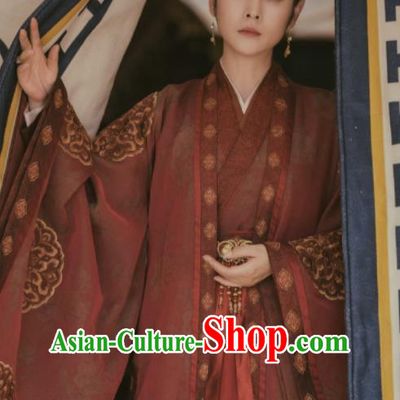 Chinese Drama The Long Ballad Empress Clothing Ancient Queen Garment Costumes Traditional Rust Red Hanfu Dress and Headpieces