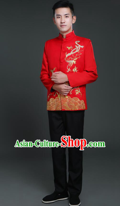 Chinese Zhongshan Clothing Tang Suits Traditional Wedding Suits Embroidered Phoenix Groom Costumes Chinese Zhongshan Clothing Tang Suits Traditional Wedding Suits Embroidered Phoenix Groom Costumes