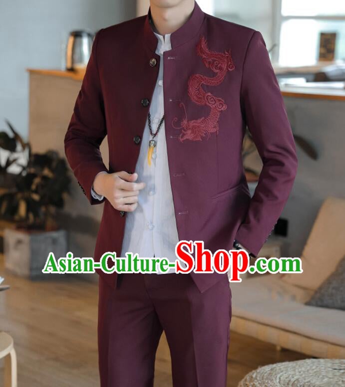 Chinese Zhongshan Groom Clothing Traditional Tang Suits Wedding Suits Embroidered Dragon Costumes Chinese Zhongshan Groom Clothing Traditional Tang Suits Wedding Suits Embroidered Dragon Costumes
