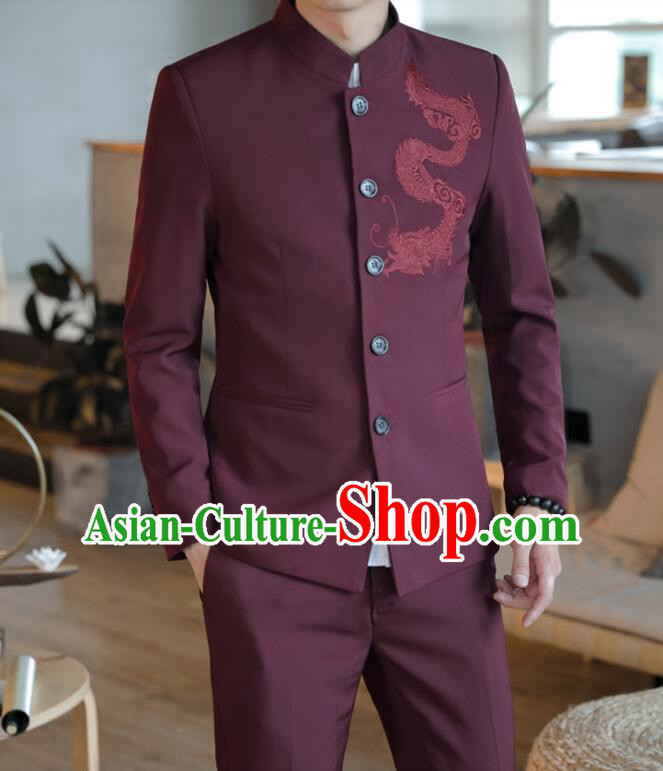 Chinese Zhongshan Groom Clothing Traditional Tang Suits Wedding Suits Embroidered Dragon Costumes Chinese Zhongshan Groom Clothing Traditional Tang Suits Wedding Suits Embroidered Dragon Costumes