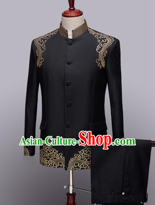 Chinese Wedding Suits Traditional Tang Zhuang Embroidered Costumes Groom Black Clothing Chinese Wedding Suits Traditional Tang Zhuang Embroidered Costumes Groom Black Clothing