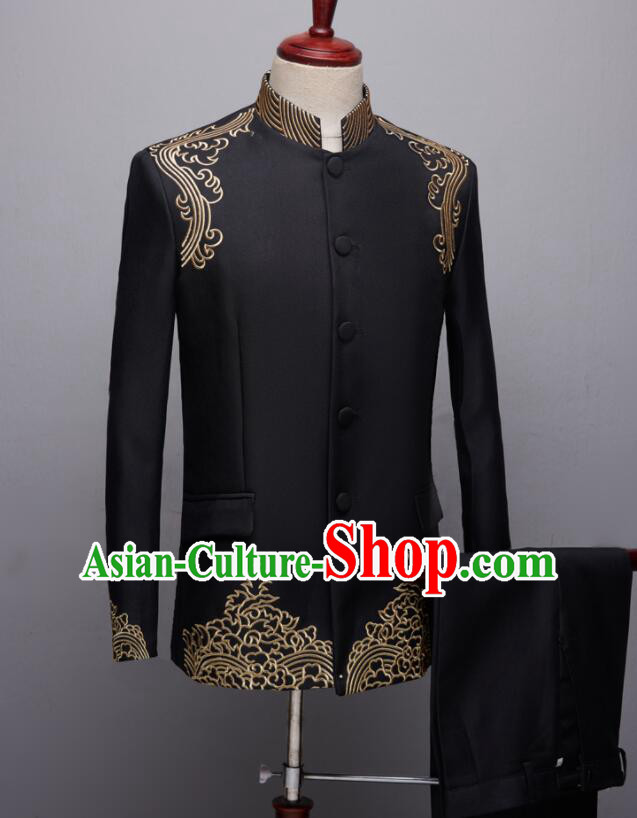 Chinese Wedding Suits Traditional Tang Zhuang Embroidered Costumes Groom Black Clothing Chinese Wedding Suits Traditional Tang Zhuang Embroidered Costumes Groom Black Clothing