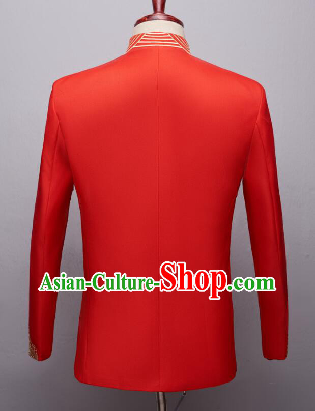 Chinese Groom Red Clothing Wedding Suits Traditional Tang Zhuang Embroidered Costumes Chinese Groom Red Clothing Wedding Suits Traditional Tang Zhuang Embroidered Costumes