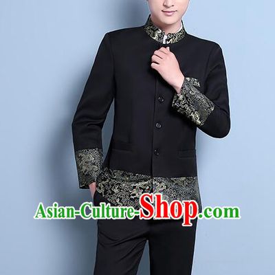 Chinese Traditional Tang Zhuang Zhongshan Costumes Groom Black Clothing Wedding Suits