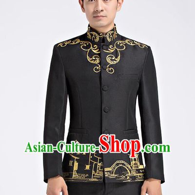Chinese Traditional Wedding Suits Tang Zhuang Zhongshan Costumes Groom Black Clothing