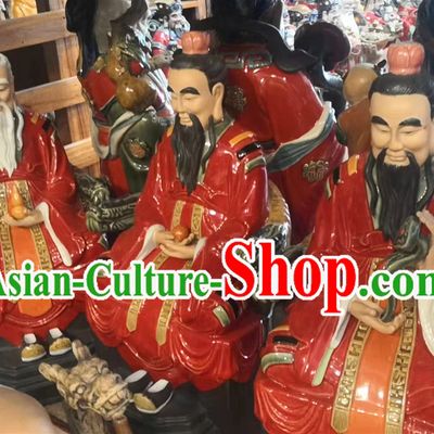 Chinese Shi Wan Ceramic Three Gods Figurine San Qing Porcelain Statues Handmade Arts