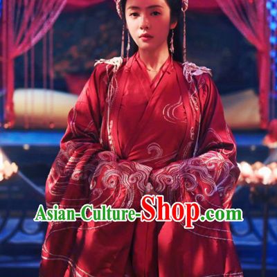 China Traditional Wedding Bride Clothing Ancient Dress Garment Romance Drama The Blessed Girl Yin Zhuang Costumes and Headpieces