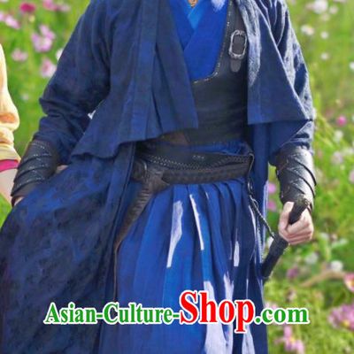 China Romance Drama The Blessed Girl Yuan Yi Costumes Traditional Swordsman Clothing Ancient King Blue Garments