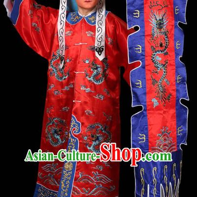 China Peking Opera Wusheng Red Garment Outfits Traditional Opera Martial Arts Men Clothing Beijing Opera Soldier Costume and Hat