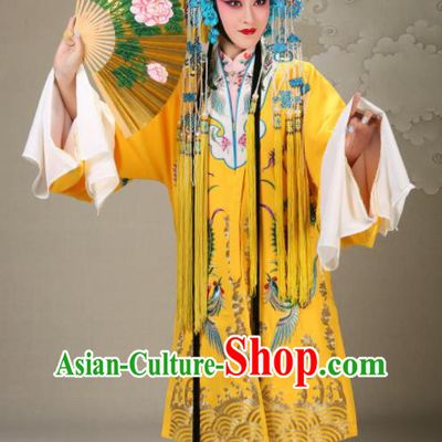 China Traditional Opera Empress Clothing Beijing Opera Diva Yellow Cape Costume Peking Opera Hua Tan Garment