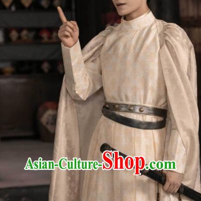China Ancient Prince Garment Costumes Traditional Hanfu Robe Wuxia Drama The Romance of Tiger and Rose Han Shuo Clothing and Headpiece