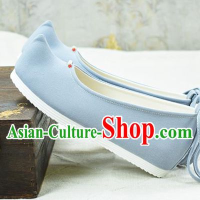 China National Women Blue Cloth Shoes Classical Dance Shoes Traditional Hanfu Bow Shoes