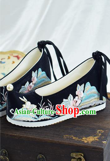 China Ancient Princess Shoes National Black Embroidered Shoes Traditional Ming Dynasty Hanfu Shoes China Ancient Princess Shoes National Black Embroidered Shoes Traditional Ming Dynasty Hanfu Shoes