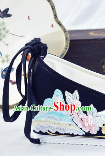 China Ancient Princess Shoes National Black Embroidered Shoes Traditional Ming Dynasty Hanfu Shoes China Ancient Princess Shoes National Black Embroidered Shoes Traditional Ming Dynasty Hanfu Shoes